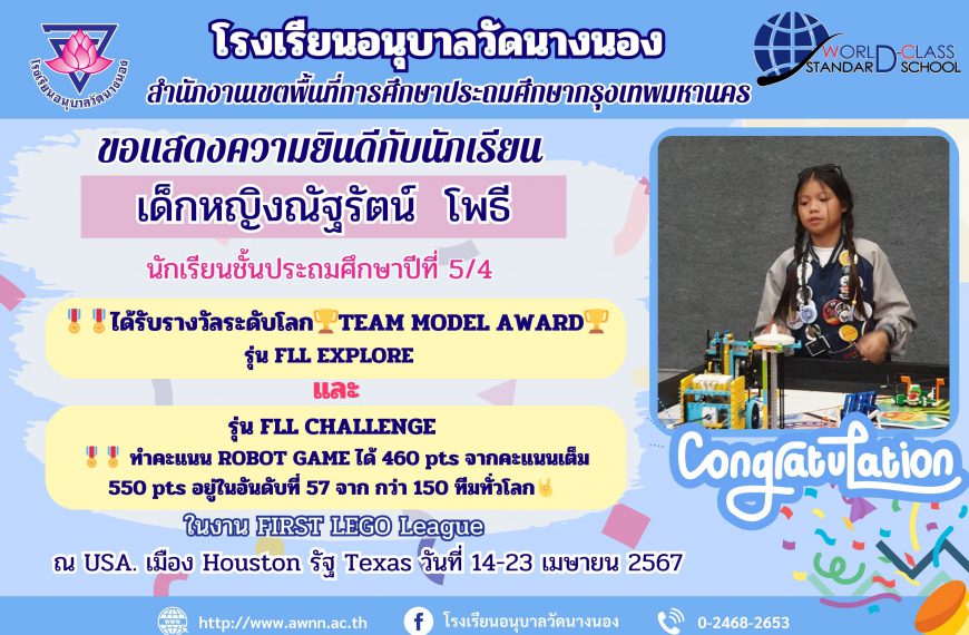 ขอแสดงความยินดีกับนักเรียน โรงเรียนอนุบาลวัดนางนอง ที่เป็นตัวแทนของประเทศไทยไปแข่งขันที่ USA. เมือง …